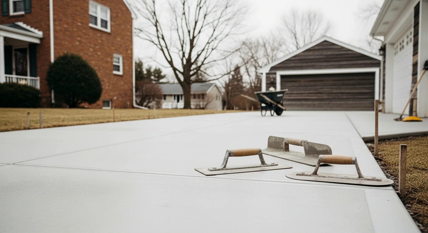 Freshly poured concrete driveway at residential property