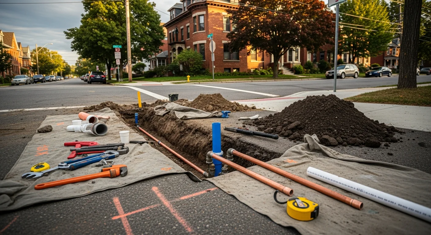 Plumber installing water service line in Rochester residential property