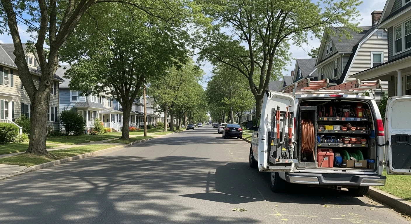 Residential street in Rochester with tree-lined blocks and mixed-era homes typical of the city's established neighborhoods.